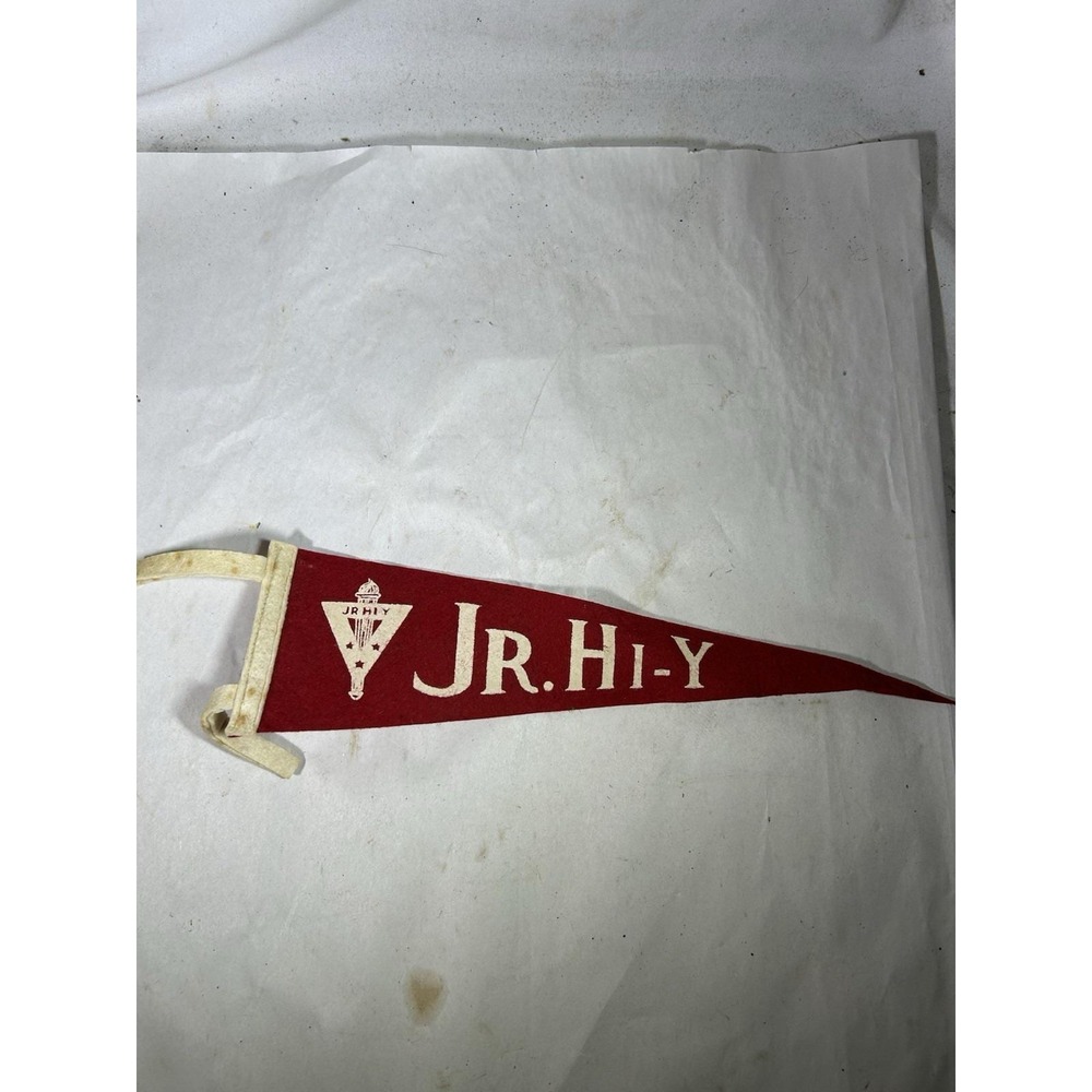 Vintage YMCA Boys Club JR Hi Y Pennant Felt Flat Red White Collectible Flag